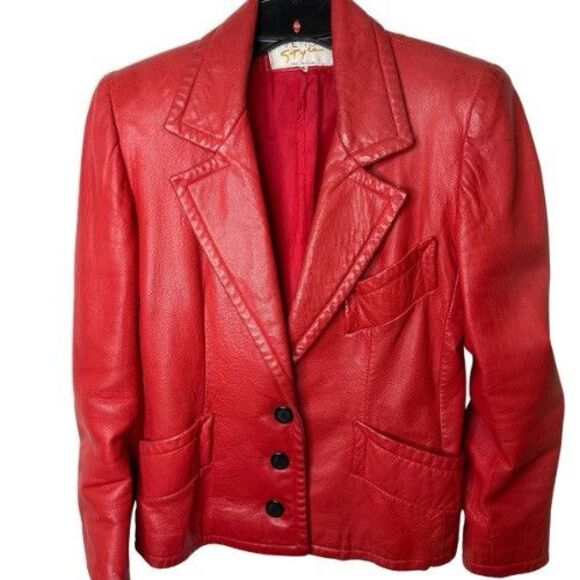Vintage Givenchy Style Red Leather Blazer – Statement Piece! - Picture 2 of 6